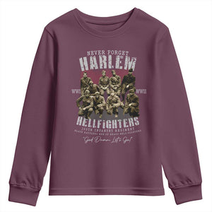 Halem Hellfighters Youth Sweatshirt African American Black Military History Soldiers WWI WWII TS10 Maroon Print Your Wear