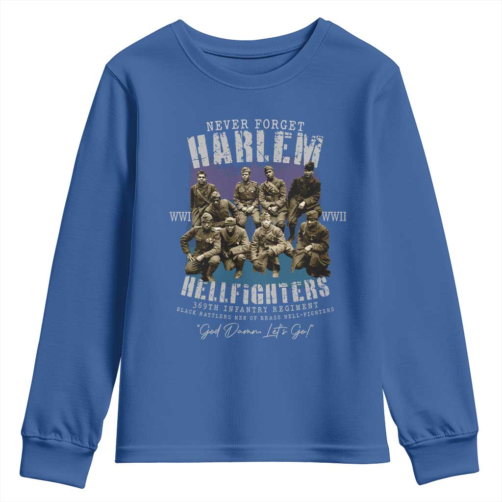 Halem Hellfighters Youth Sweatshirt African American Black Military History Soldiers WWI WWII TS10 Royal Blue Print Your Wear