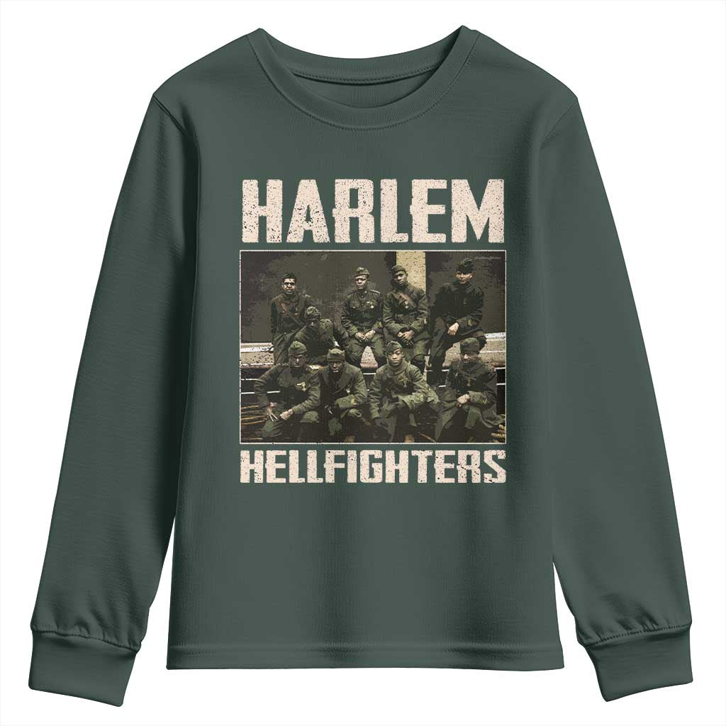 Halem Hellfighters Youth Sweatshirt USA Black Military History Soldiers WWI WWII TS10 Dark Forest Green Print Your Wear