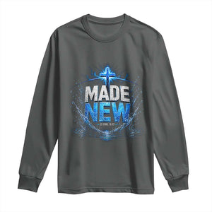Christian Baptism Long Sleeve Shirt Made Water Bible Verse Baptized TS10 Dark Heather Print Your Wear