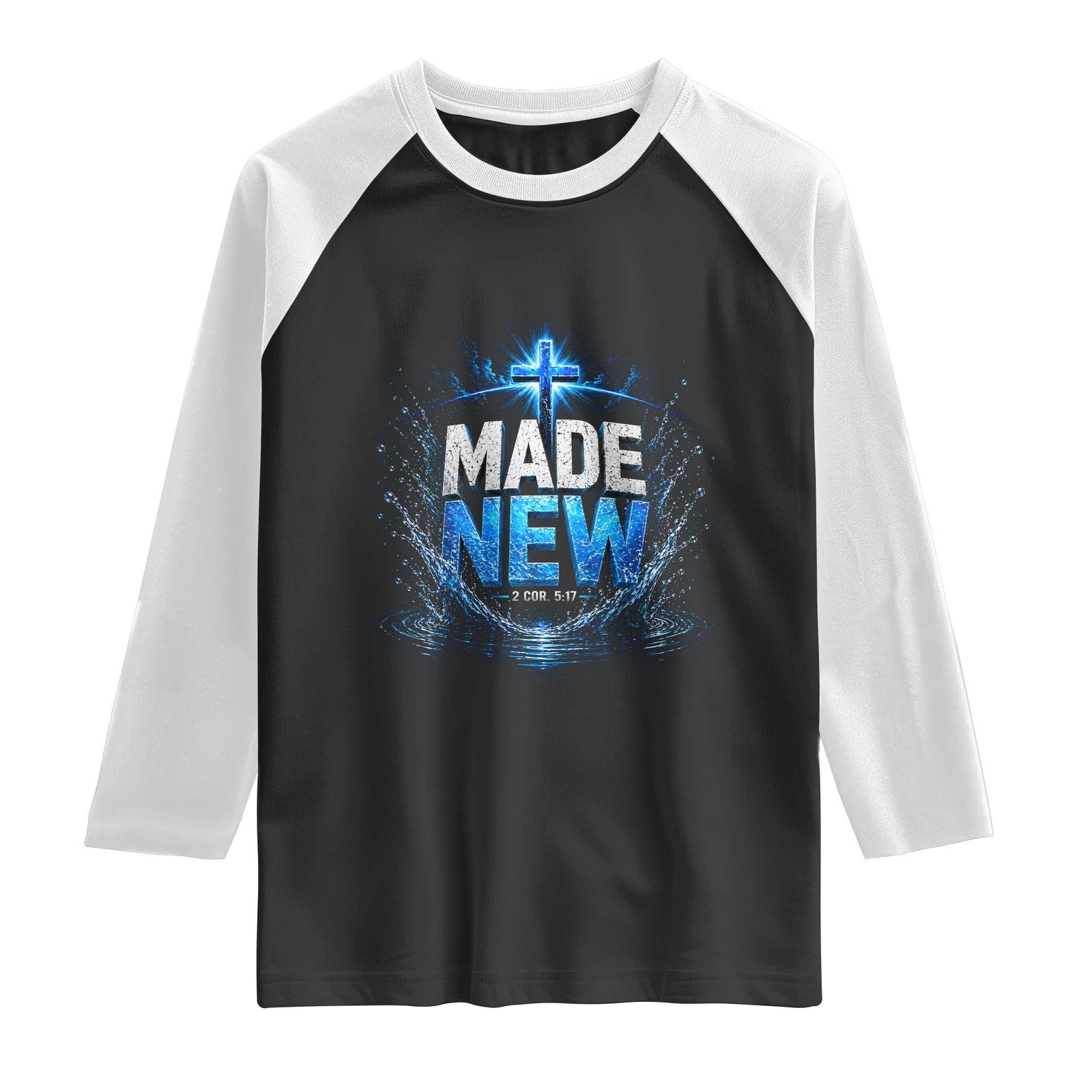 Christian Baptism Raglan Shirt Made Water Bible Verse Baptized TS10 Black White Print Your Wear