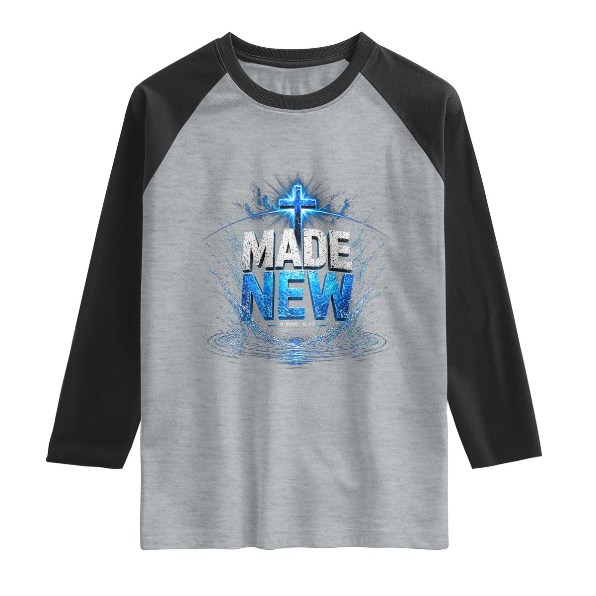 Christian Baptism Raglan Shirt Made Water Bible Verse Baptized TS10 Heather Gray Black Print Your Wear