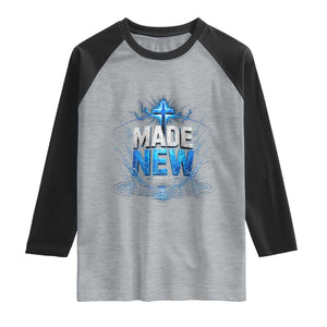 Christian Baptism Raglan Shirt Made Water Bible Verse Baptized TS10 Heather Gray Black Print Your Wear