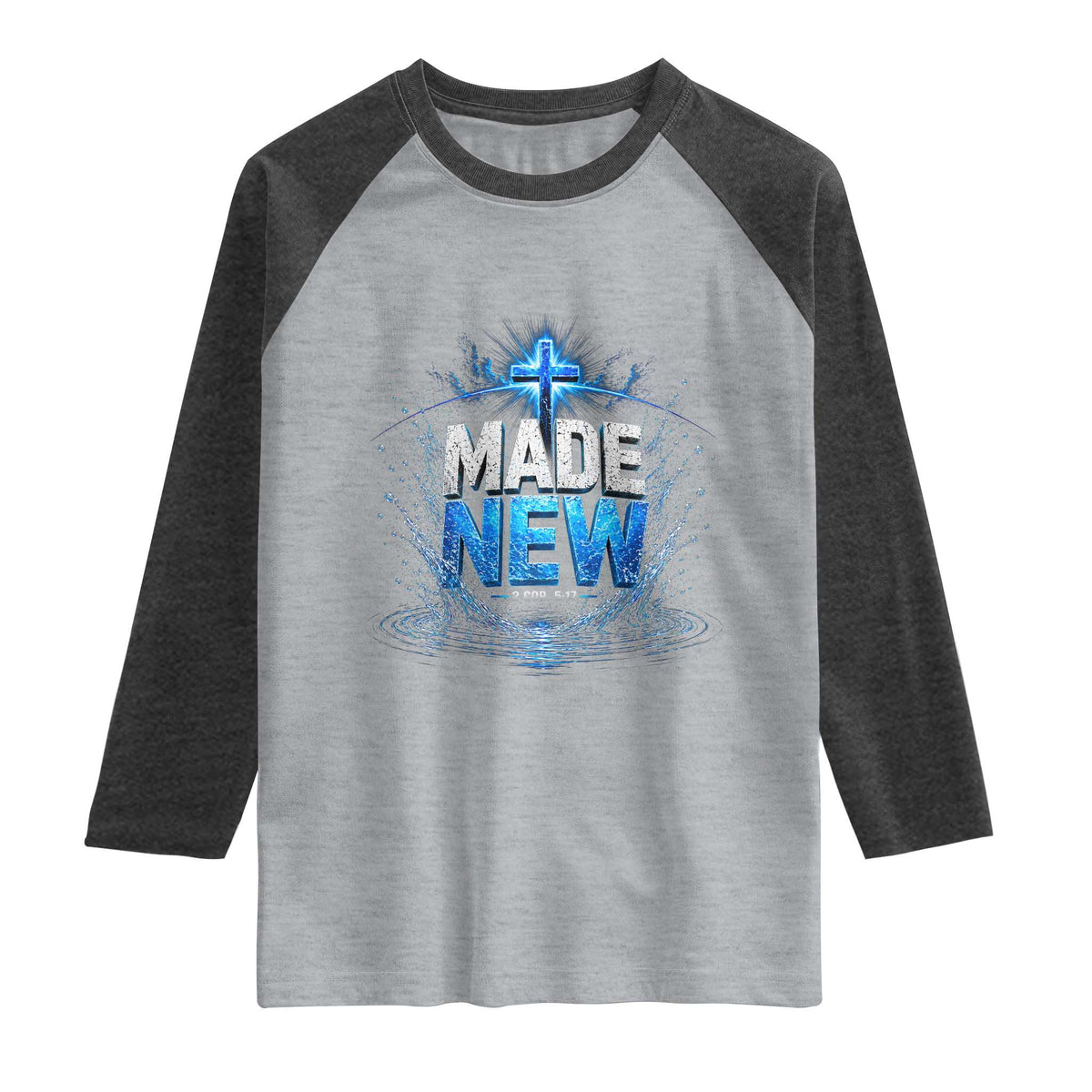 Christian Baptism Raglan Shirt Made Water Bible Verse Baptized TS10 Heather Gray Heather Charcoal Print Your Wear