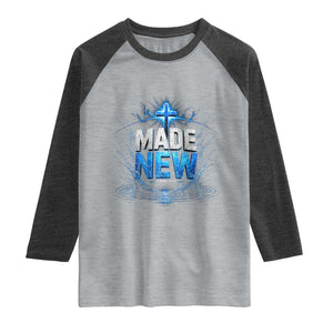 Christian Baptism Raglan Shirt Made Water Bible Verse Baptized TS10 Heather Gray Heather Charcoal Print Your Wear