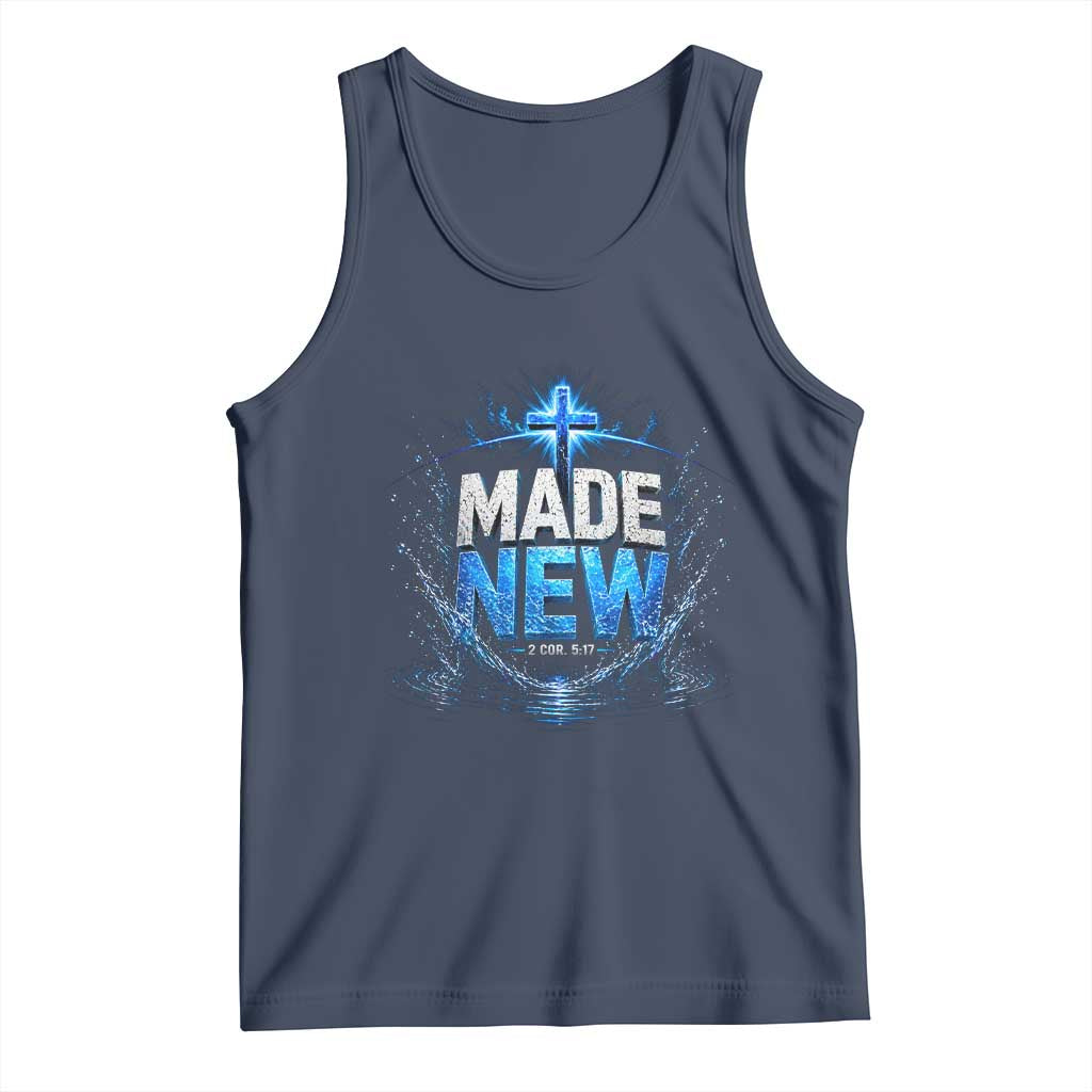 Christian Baptism Tank Top Made Water Bible Verse Baptized TS10 Navy Print Your Wear
