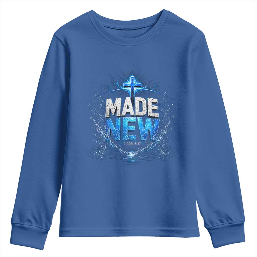 Christian Baptism Youth Sweatshirt Made Water Bible Verse Baptized TS10 Royal Blue Print Your Wear