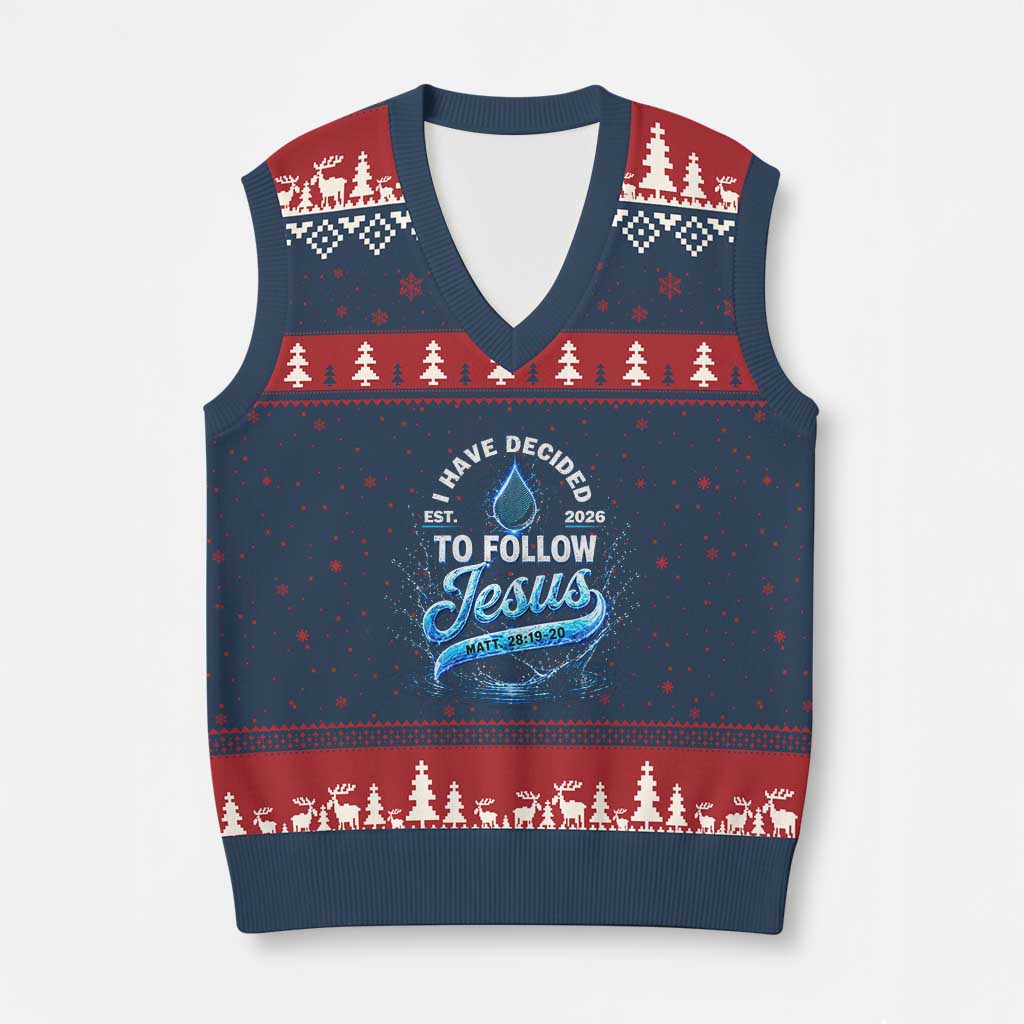 New Baptist Believer V-Neck Knit Sweater Vest Have Decided To Follow Jesus 2026 TS10 Navy Red Print Your Wear