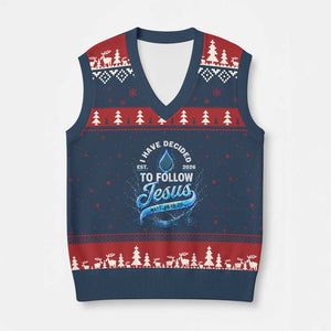 New Baptist Believer V-Neck Knit Sweater Vest Have Decided To Follow Jesus 2026 TS10 Navy Red Print Your Wear