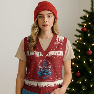 New Baptist Believer V-Neck Knit Sweater Vest Have Decided To Follow Jesus 2026 TS10 Red Beige Print Your Wear