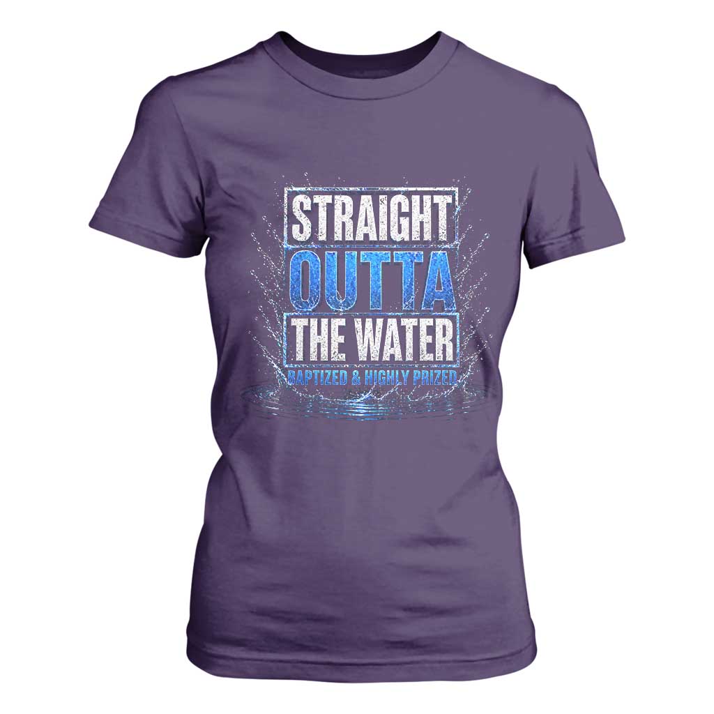 Baptism T Shirt For Women Straight Outta Water Christian Baptized TS10 Purple Print Your Wear