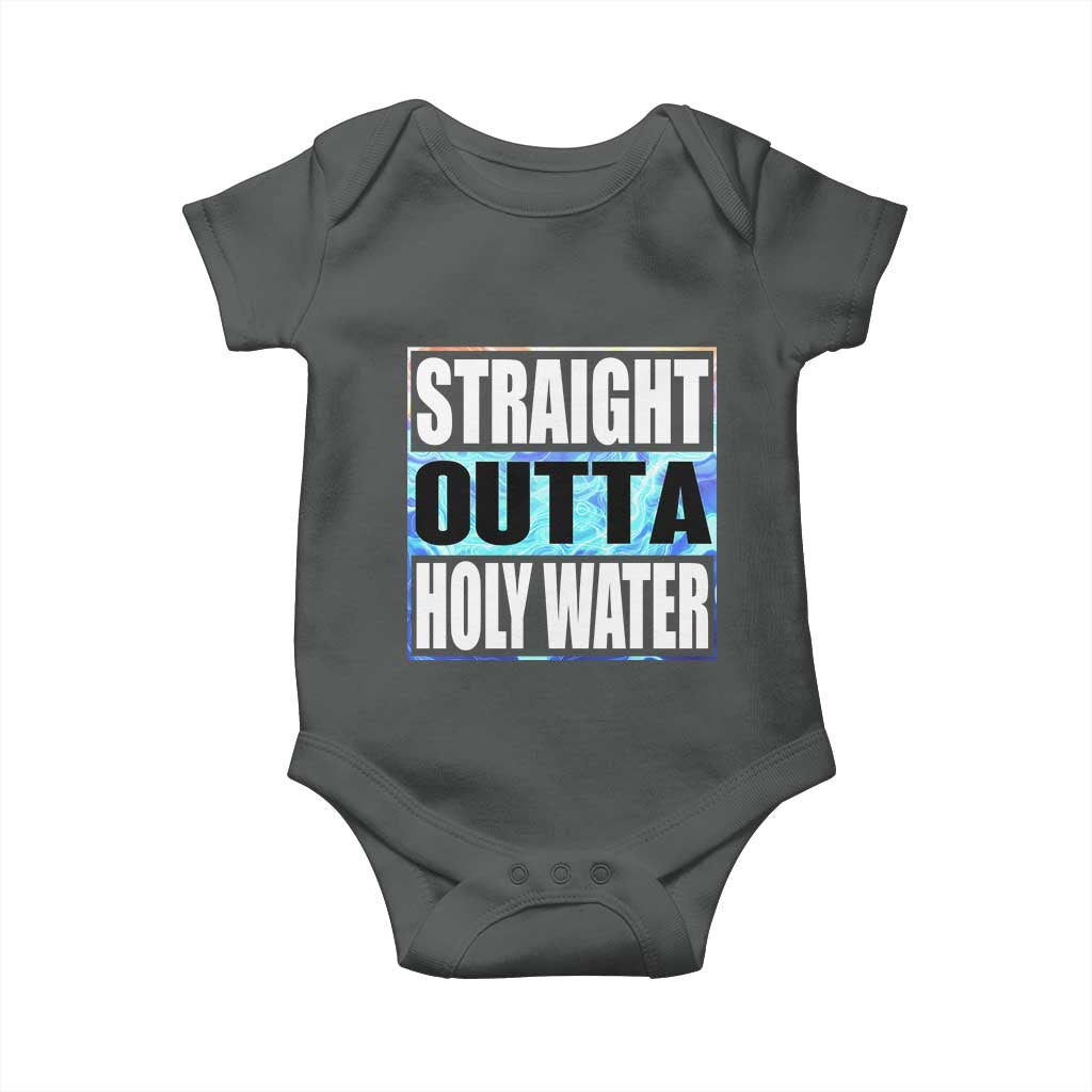 Straight Outta Holy Water Baby Onesie Baptismal Baptism Christening TS10 Dark Heather Print Your Wear