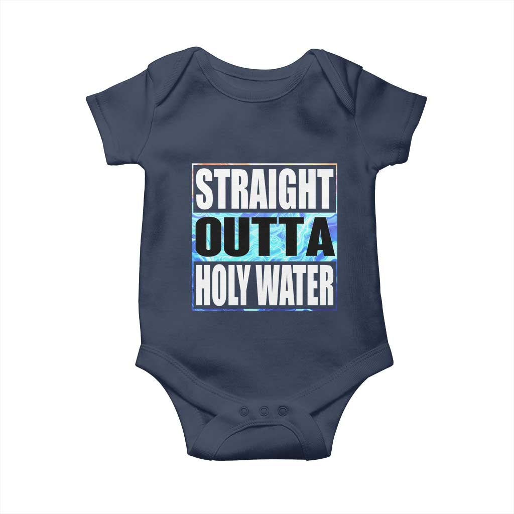 Straight Outta Holy Water Baby Onesie Baptismal Baptism Christening TS10 Navy Print Your Wear