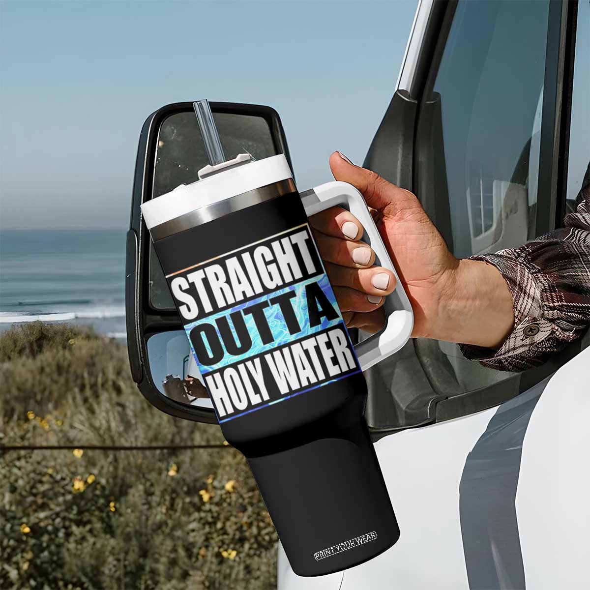 Straight Outta Holy Water Tumbler With Handle Baptismal Baptism Christening TS10 Print Your Wear
