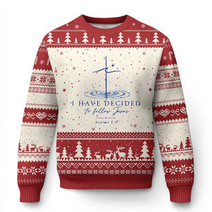 New Believer Ugly Christmas Sweater I Have Decided To Follow Jesus In Baptism Cross Water TS10 Beige Red Print Your Wear
