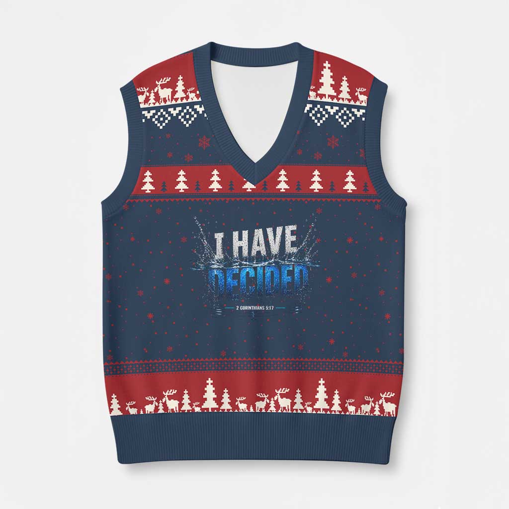 Christian Baptism V-Neck Knit Sweater Vest New Believer Water Immersion Baptized I Have Decided TS10 Navy Red Print Your Wear