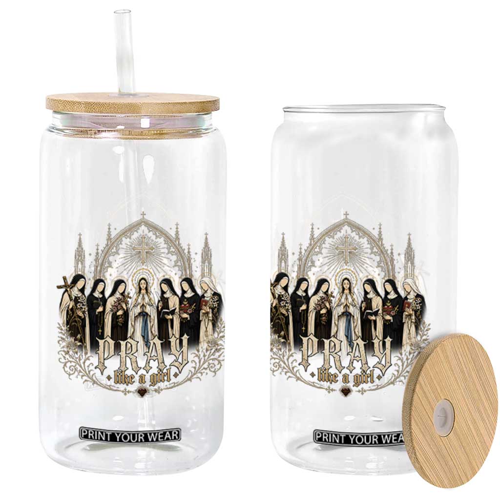 Catholic Saint Glass Can Pray Like A Girl Vintage Christian Faith Inspired TS10 Print Your Wear