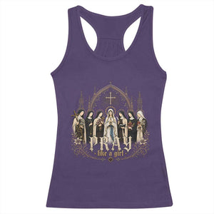 Catholic Saint Racerback Tank Top Pray Like A Girl Vintage Christian Faith Inspired TS10 Purple Print Your Wear
