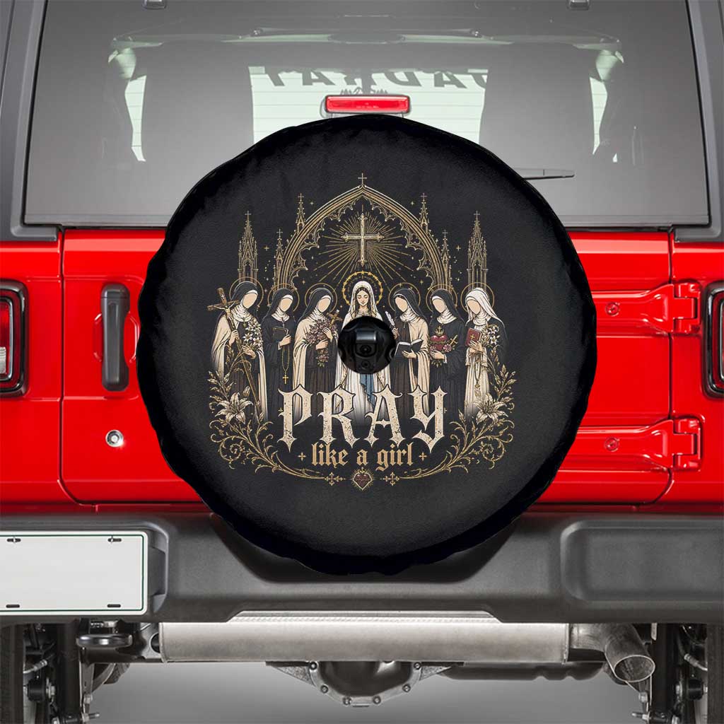 Catholic Saint Spare Tire Cover Pray Like A Girl Vintage Christian Faith Inspired TS10 Black Print Your Wear