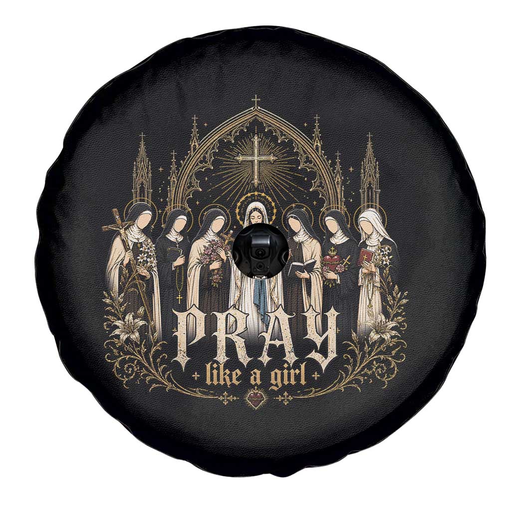 Catholic Saint Spare Tire Cover Pray Like A Girl Vintage Christian Faith Inspired TS10 Print Your Wear