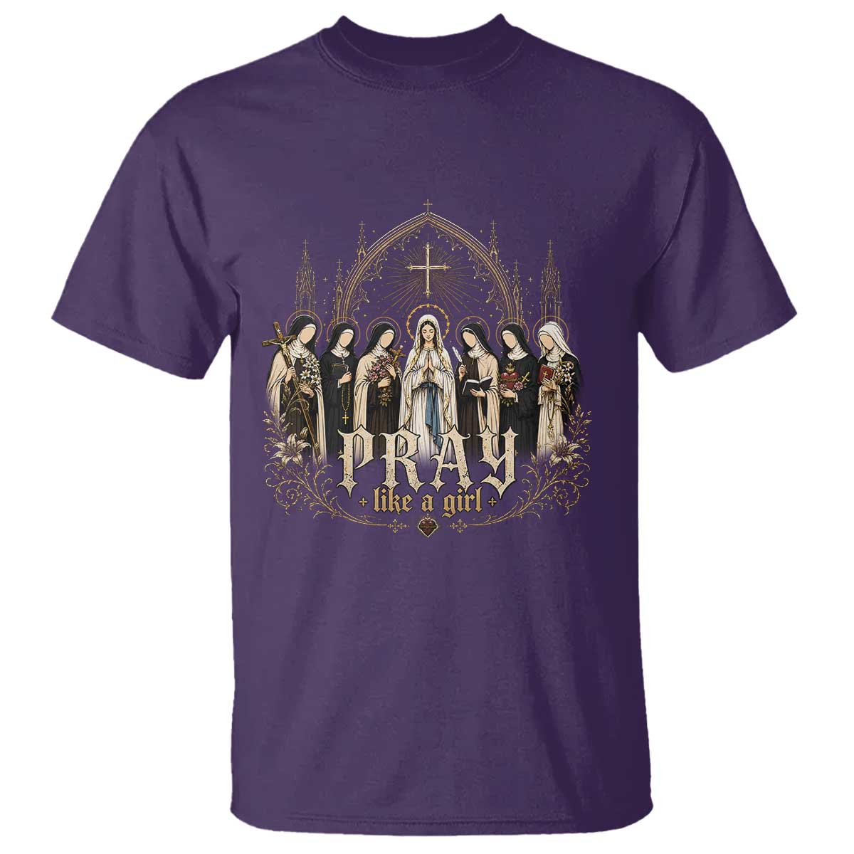 Catholic Saint T Shirt Pray Like A Girl Vintage Christian Faith Inspired TS10 Purple Print Your Wear