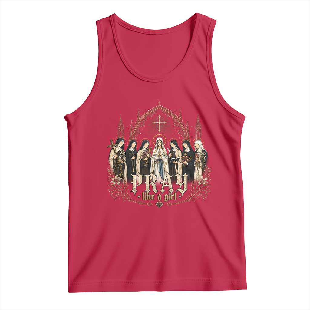 Catholic Saint Tank Top Pray Like A Girl Vintage Christian Faith Inspired TS10 Red Print Your Wear