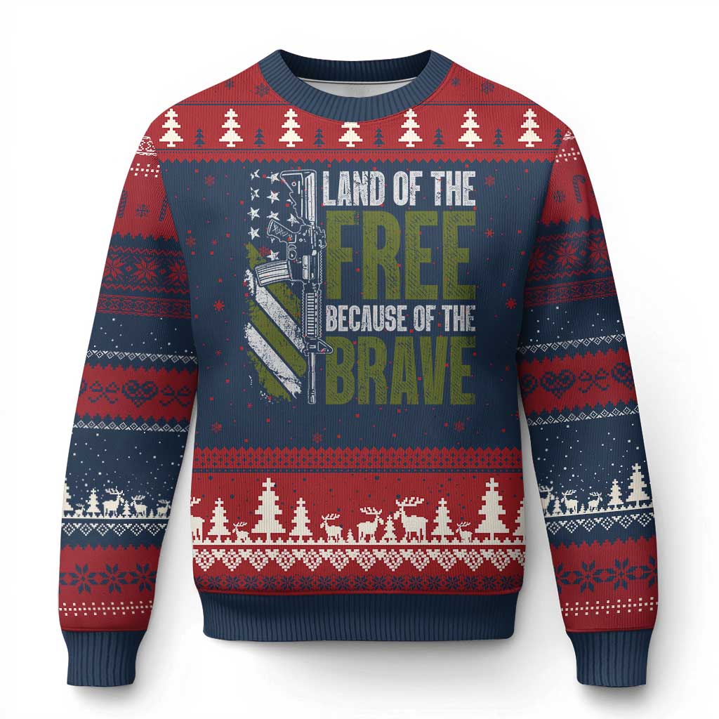 Land of the Free Because of the Brave Ugly Christmas Sweater Gun American Flag TS10 Navy Red Print Your Wear