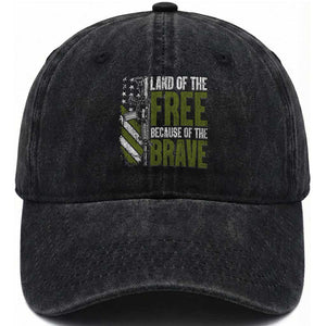 Land of the Free Because of the Brave Washed Cotton Baseball Cap Gun American Flag TS10 Washed Cap Universal Fit Black Print Your Wear