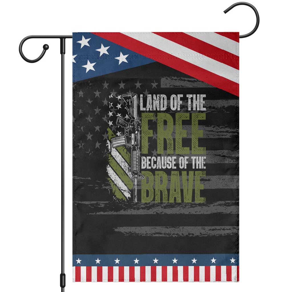 Land of the Free Because of the Brave Garden Flag Gun American Flag TS10 Distressed Black Blue Print Your Wear