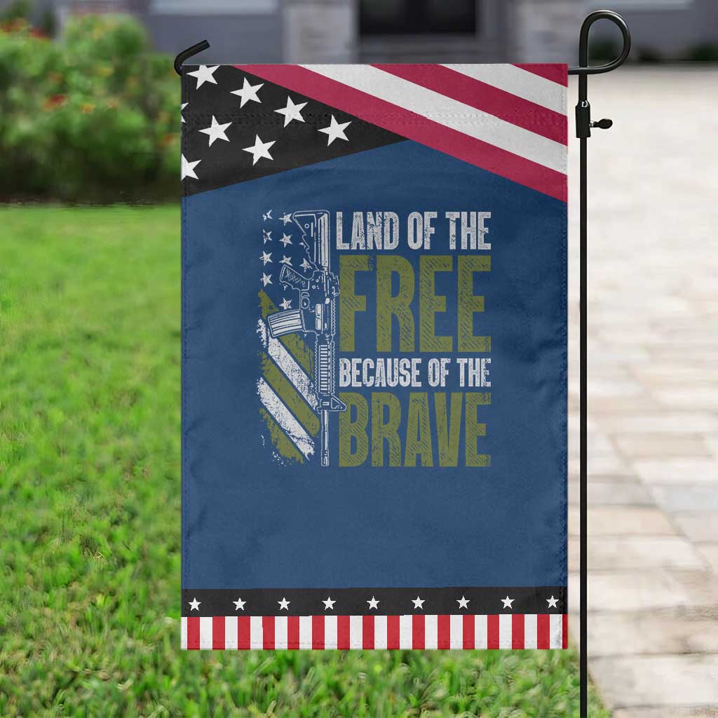 Land of the Free Because of the Brave Garden Flag Gun American Flag TS10 Classic Blue Black Print Your Wear