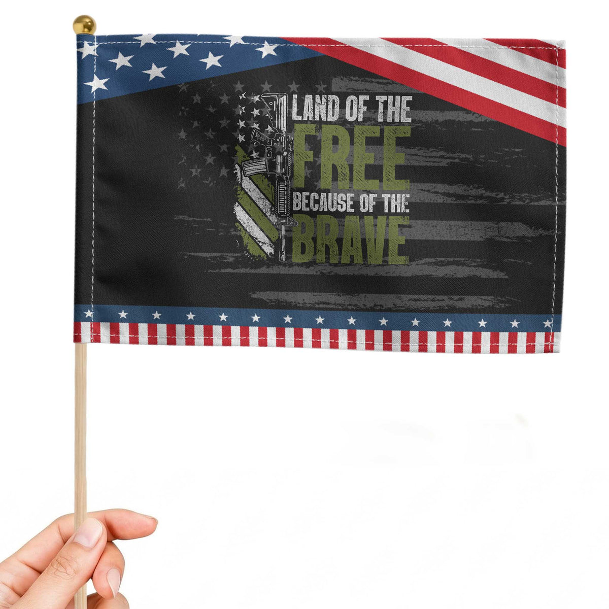 Land of the Free Because of the Brave Patriotic Handheld Flag Gun American Flag TS10 Distressed 8.2