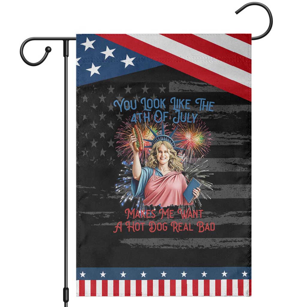 You Look Like The 4th Of July Makes Me Want A Hot Dog Real Bad Garden Flag Funny 4th July Hot Dog Meme TS10 Distressed Black Blue Print Your Wear