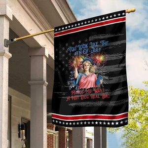 You Look Like The 4th Of July Makes Me Want A Hot Dog Real Bad Garden Flag Funny 4th July Hot Dog Meme TS10 Distressed Black Red Print Your Wear