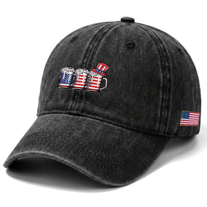 Beer American Flag 4th of July Washed Cotton Baseball Cap Merica Drinking USA TS10 Print Your Wear
