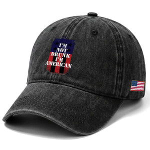 Funny Beer American Flag 4th of July Washed Cotton Baseball Cap Not Drunk I am American Merica USA TS10 Print Your Wear
