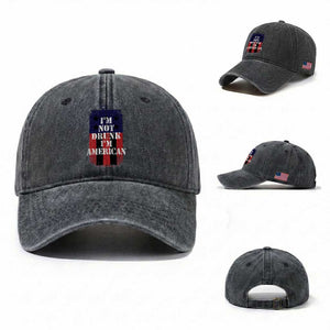 Funny Beer American Flag 4th of July Washed Cotton Baseball Cap Not Drunk I am American Merica USA TS10 Washed Cap Universal Fit Dark Gray Print Your Wear