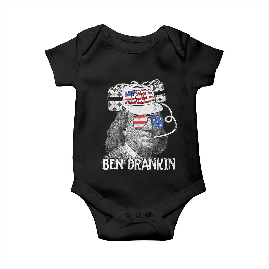 4th of July Ben Drankin Baby Onesie Funny Benjamin Franklin USA Flag TS10 Black Print Your Wear