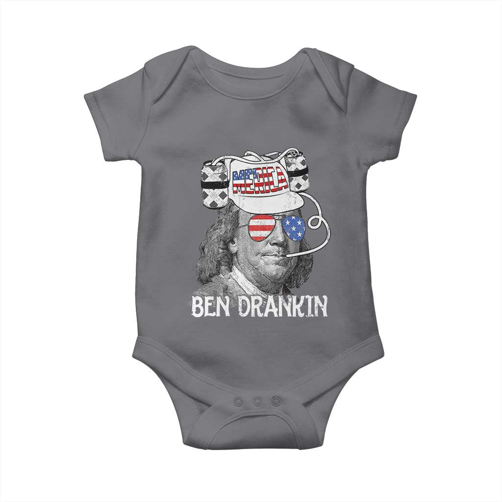 4th of July Ben Drankin Baby Onesie Funny Benjamin Franklin USA Flag TS10 Charcoal Print Your Wear