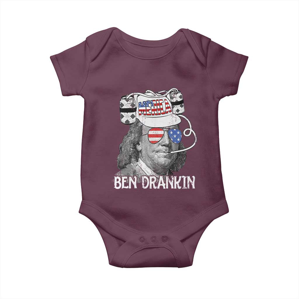 4th of July Ben Drankin Baby Onesie Funny Benjamin Franklin USA Flag TS10 Maroon Print Your Wear