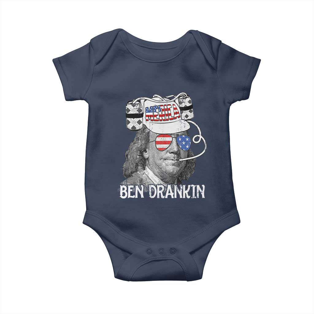 4th of July Ben Drankin Baby Onesie Funny Benjamin Franklin USA Flag TS10 Navy Print Your Wear