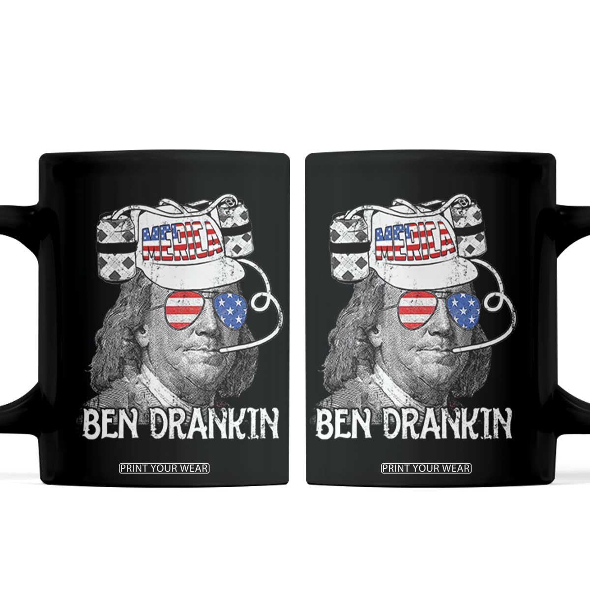 4th of July Ben Drankin Coffee Mug Funny Benjamin Franklin USA Flag TS10 Black Print Your Wear