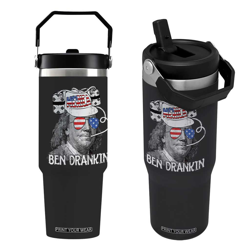 4th of July Ben Drankin Flip Straw Tumbler Funny Benjamin Franklin USA Flag TS10 One Size: 30 oz Black Print Your Wear