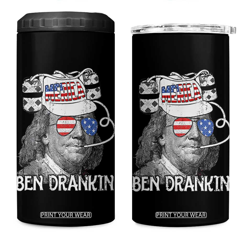 4th of July Ben Drankin 4 in 1 Can Cooler Tumbler Funny Benjamin Franklin USA Flag TS10 One Size: 16 oz Black Print Your Wear