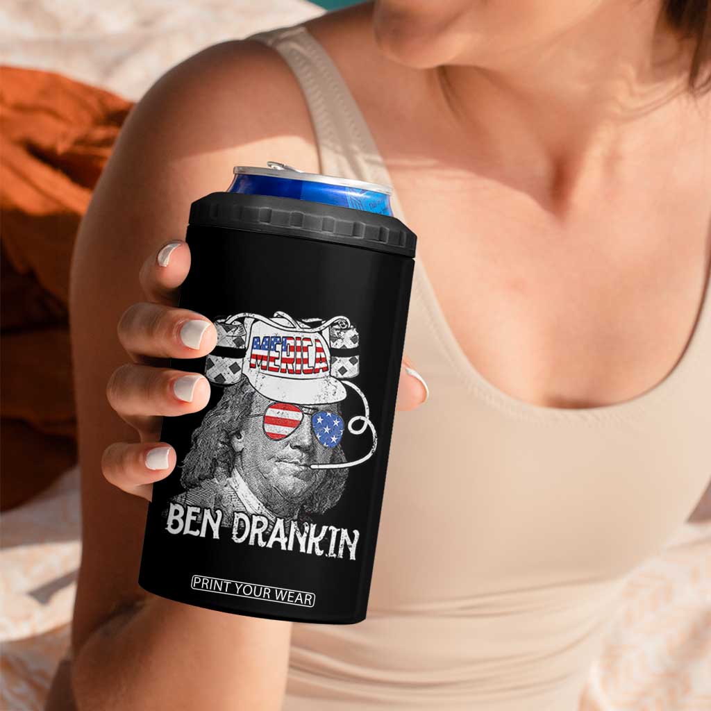 4th of July Ben Drankin 4 in 1 Can Cooler Tumbler Funny Benjamin Franklin USA Flag TS10 Print Your Wear