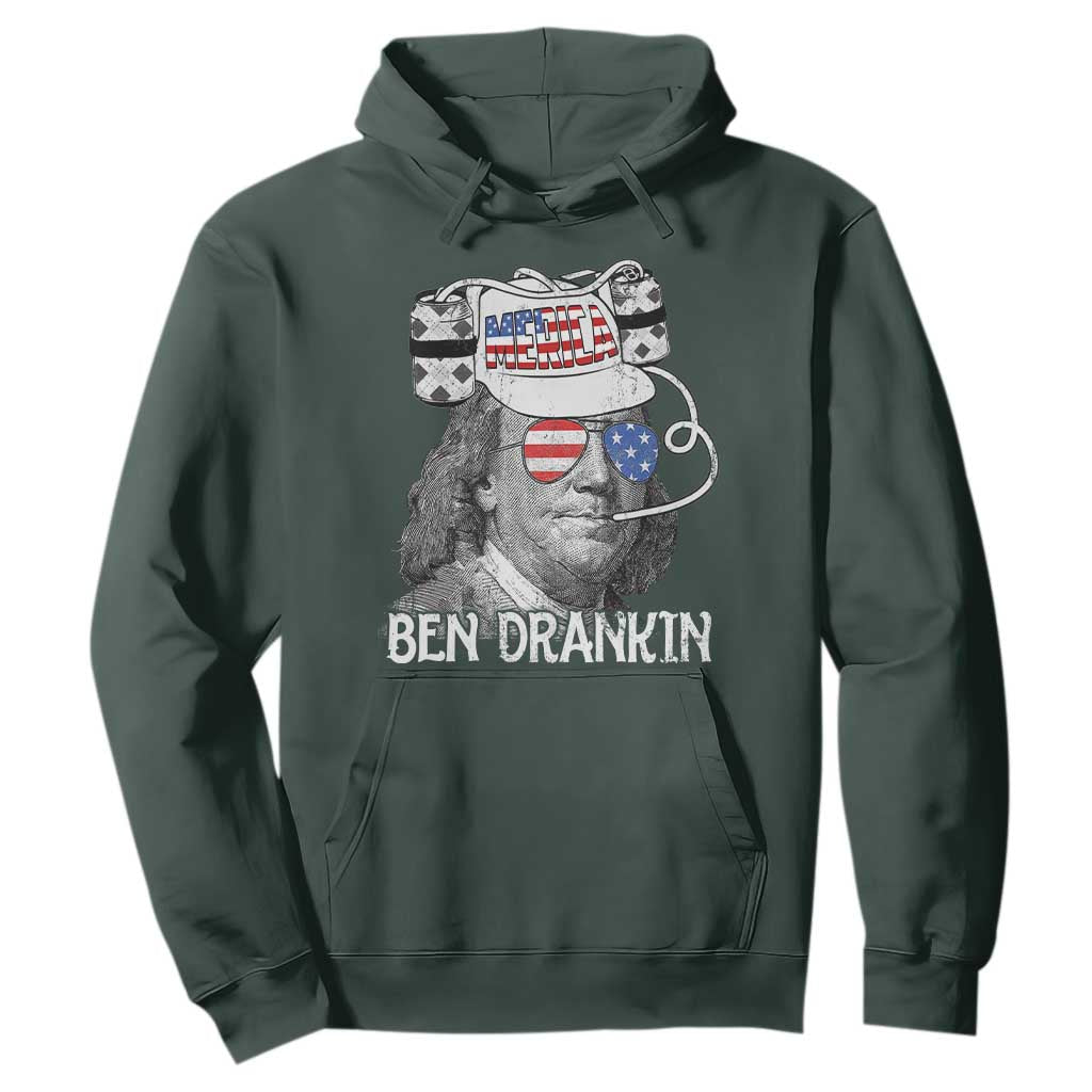 4th of July Ben Drankin Hoodie Funny Benjamin Franklin USA Flag TS10 Dark Forest Green Print Your Wear