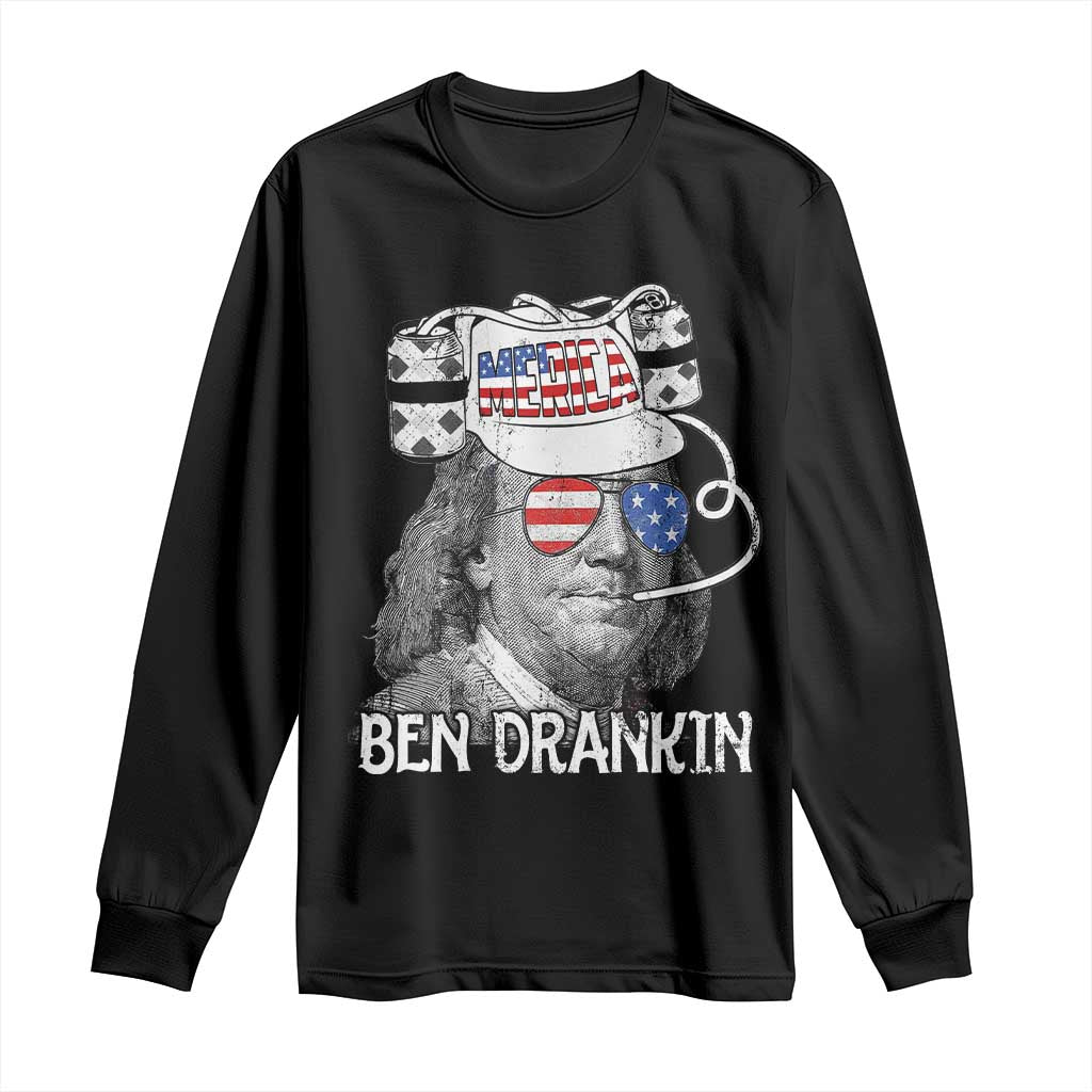 4th of July Ben Drankin Long Sleeve Shirt Funny Benjamin Franklin USA Flag TS10 Black Print Your Wear