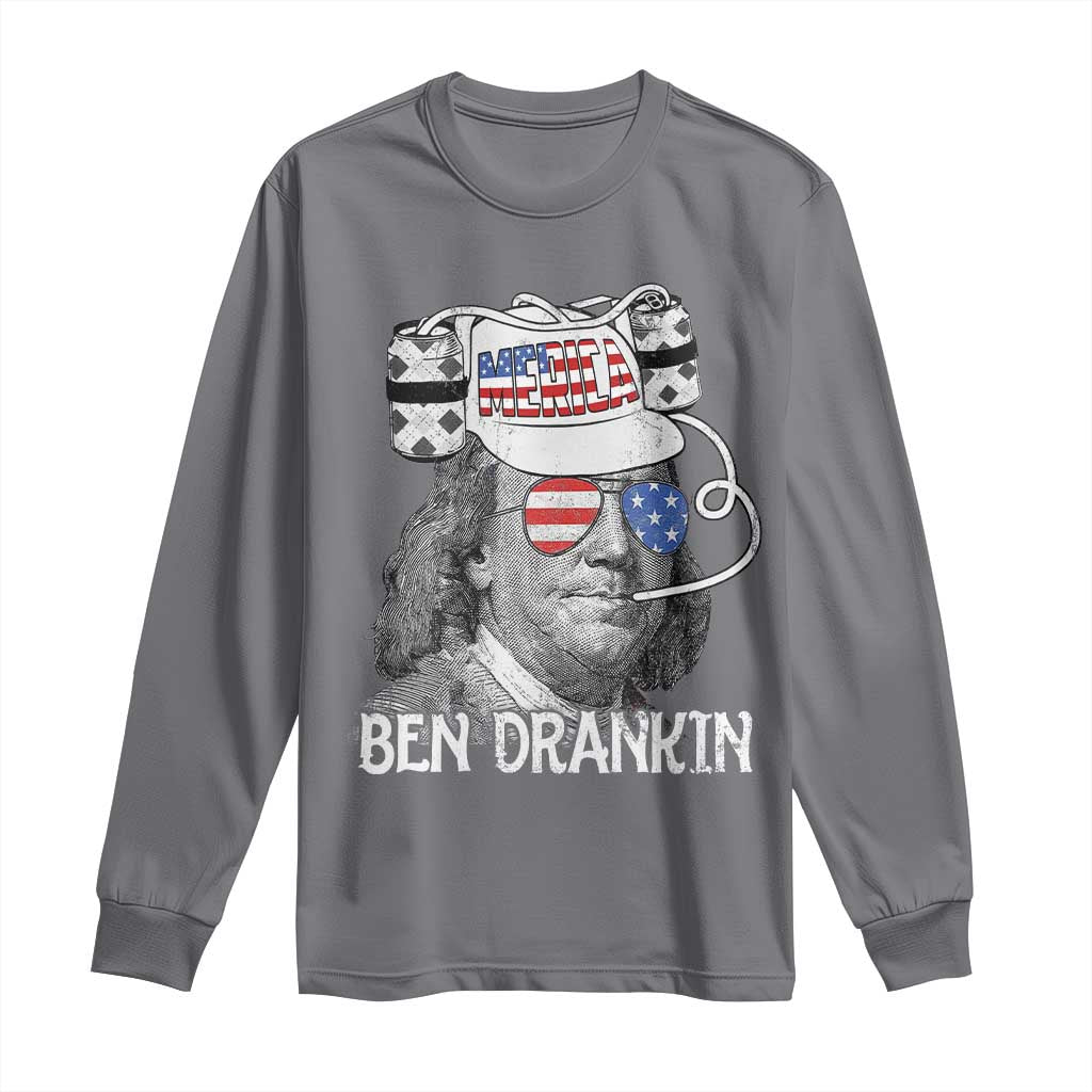 4th of July Ben Drankin Long Sleeve Shirt Funny Benjamin Franklin USA Flag TS10 Charcoal Print Your Wear
