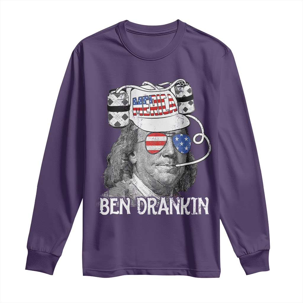 4th of July Ben Drankin Long Sleeve Shirt Funny Benjamin Franklin USA Flag TS10 Purple Print Your Wear