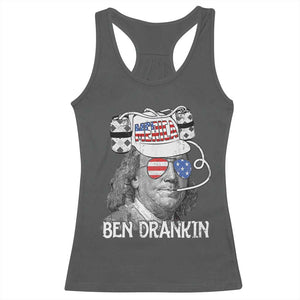 4th of July Ben Drankin Racerback Tank Top Funny Benjamin Franklin USA Flag TS10 Dark Heather Print Your Wear