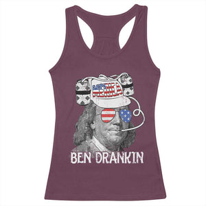 4th of July Ben Drankin Racerback Tank Top Funny Benjamin Franklin USA Flag TS10 Maroon Print Your Wear